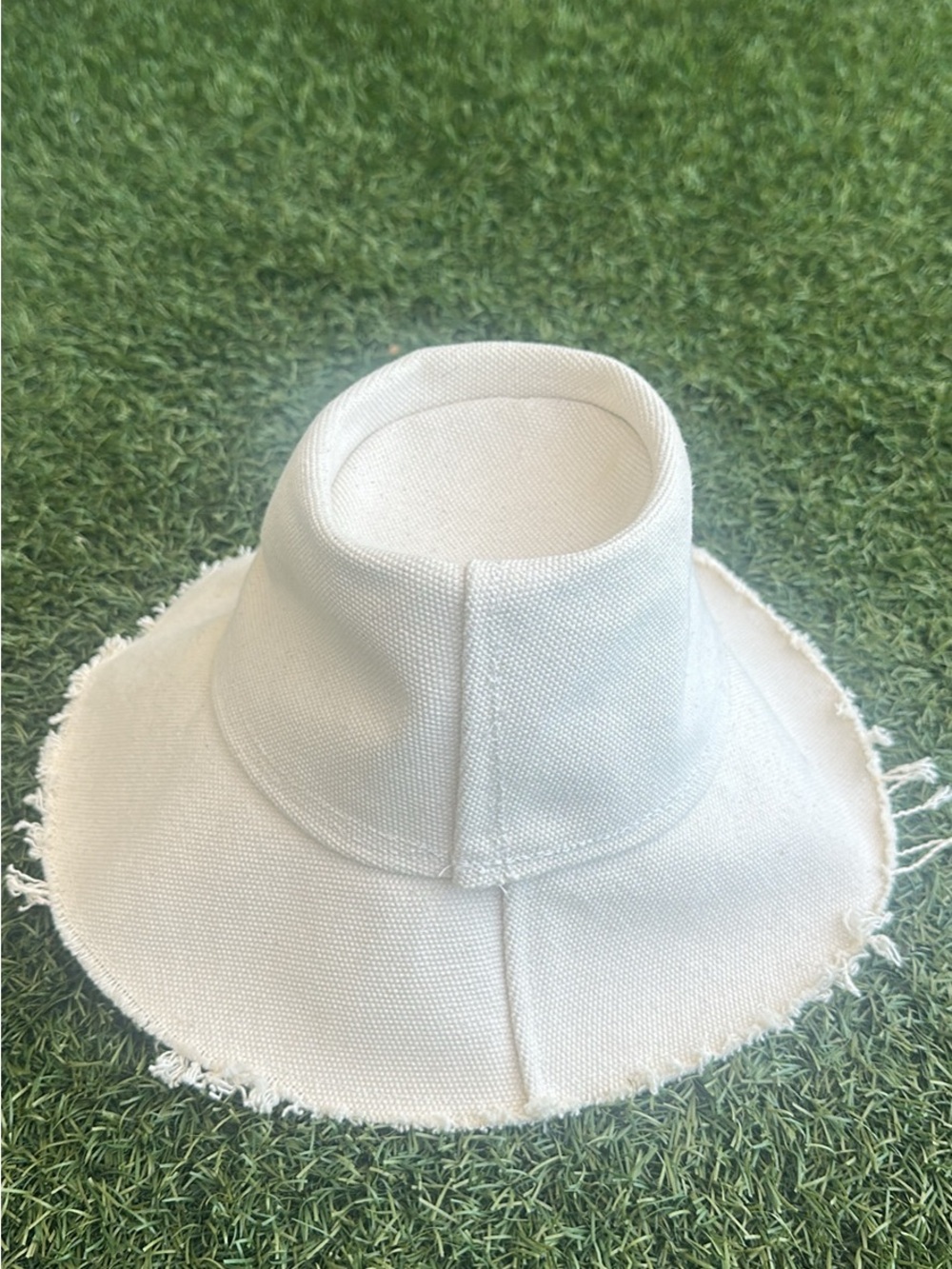 Women's Cream Frayed-Brim Sun Hat